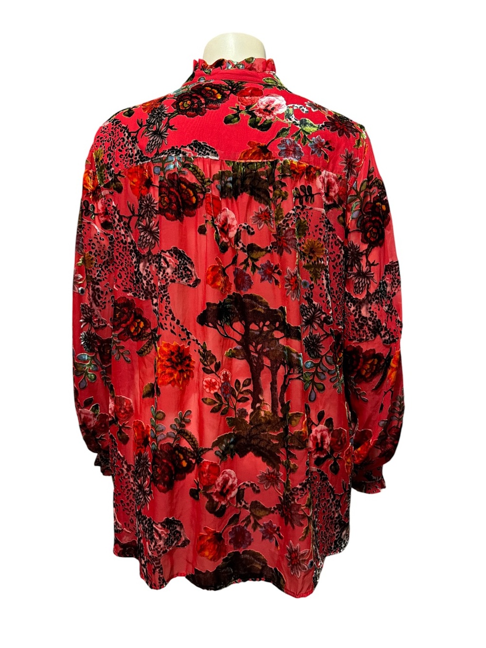 NWT John Mark Magic Moments Plus 1X Red Floral Burnout Velvet Button Blouse Boho - Picture 4 of 13